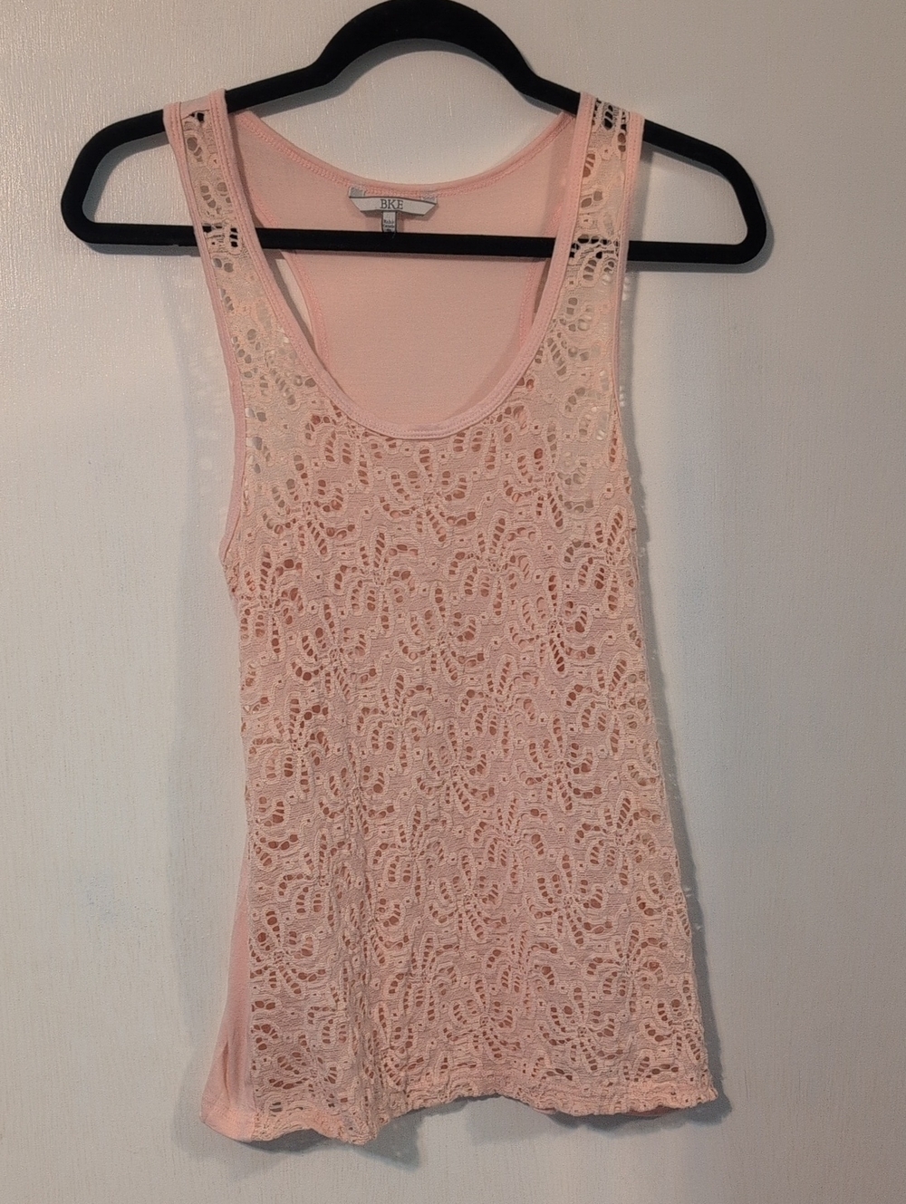 Sleeveless Lace Overlay Tank Top - Light Pink